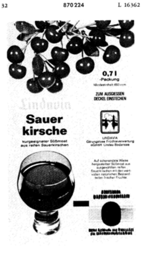 Lindavia Sauerkirsche Logo (DPMA, 27.05.1969)