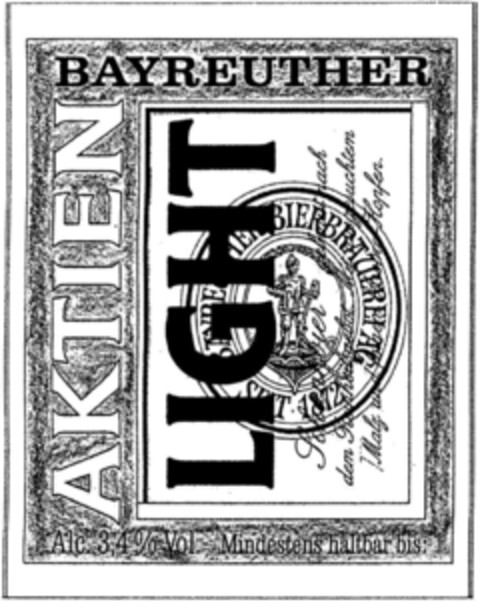 BAYREUTHER AKTIEN LIGHT Logo (DPMA, 01.07.1992)