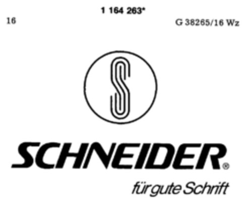 SCHNEIDER   für gute Schrift Logo (DPMA, 17.07.1990)