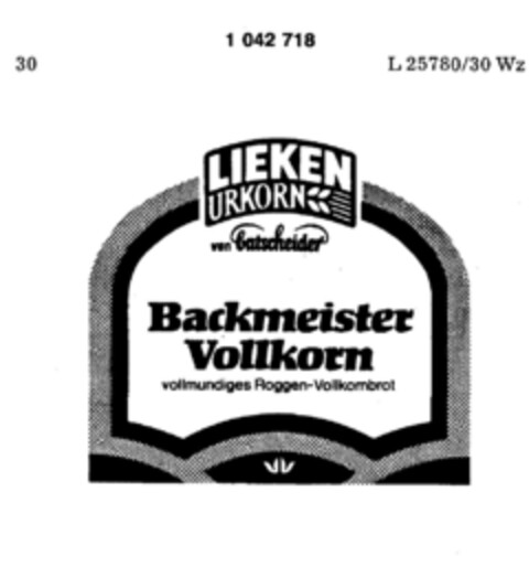 LIEKEN URKORN von batscheider Backmeister Vollkorn Logo (DPMA, 13.05.1982)