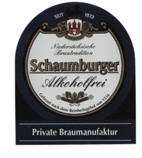 SEIT 1873 Niedersächsische Brautradition Schaumburger Alkoholfrei Gebraut nach dem Reinheitsgebot von 1516 Private Braumanufaktur Logo (DPMA, 20.11.2015)