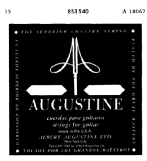 AUGUSTINE cuerdas para guitarra strings for guitar Logo (DPMA, 13.06.1967)
