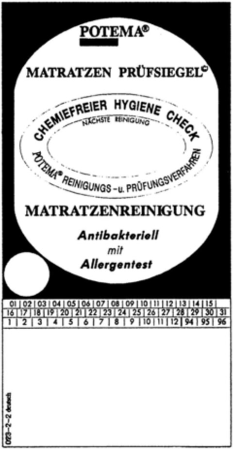 POTEMA MATRATZEN PRÜFSIEGEL Logo (DPMA, 10.10.1994)