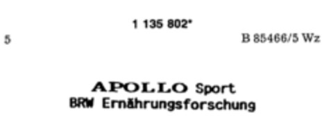 APOLLO Sport BRW Ernährungsforschung Logo (DPMA, 17.09.1988)