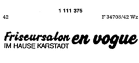 Friseursalon en vogue Logo (DPMA, 09/12/1986)