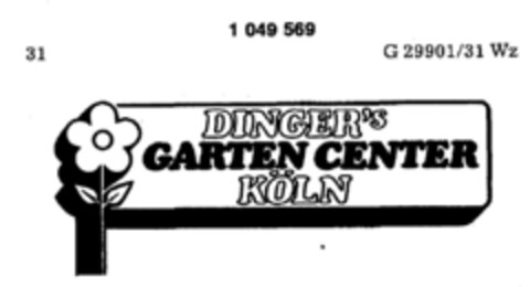 DINGER`S GARTEN CENTER KÖLN Logo (DPMA, 19.10.1982)