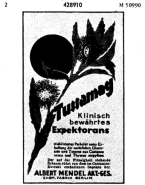 Tussamag Klinisch bewährtes Expektorans Logo (DPMA, 15.12.1930)