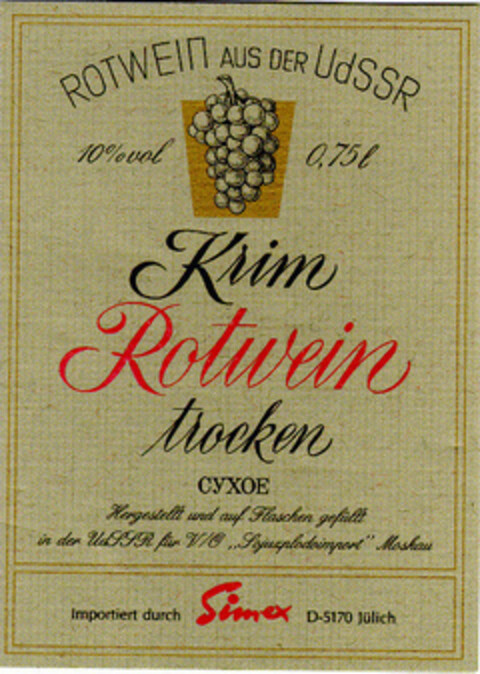 Krim Rotwein trocken Logo (DPMA, 09/27/1988)