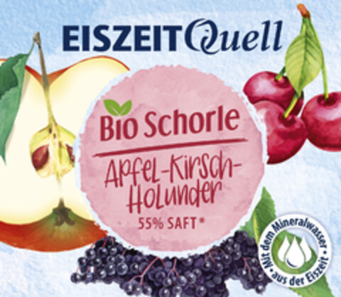 EISZEIT Quell Bio Schorle Apfel-Kirsch-Holunder 55% Saft* Mit dem Mineralwasser aus der Eiszeit Logo (DPMA, 03/15/2024)