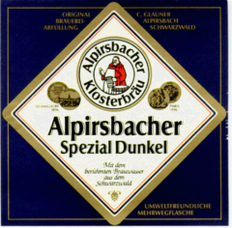 Alpirsbacher Klosterbräu Alpirsbacher Spezial Dunkel Logo (DPMA, 15.05.1984)