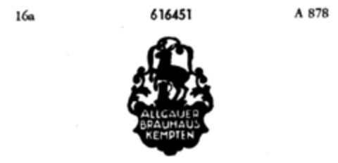 ALLGÄUER BRAUHAUS KEMPTEN Logo (DPMA, 09/13/1950)