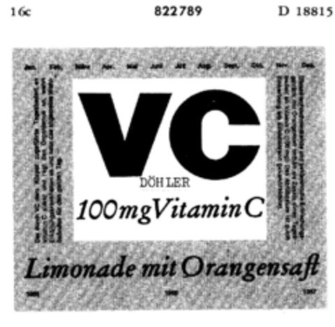 VC DÖHLER 100 mg Vitamin C Limonade mit Orangensaft Logo (DPMA, 12.08.1965)