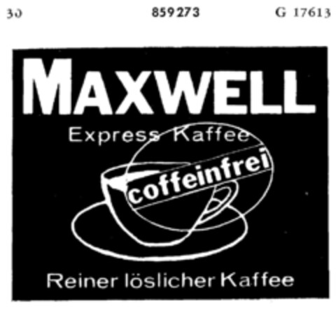 MAXWELL Express Kaffee coffeinfrei Reiner löslicher Kaffee Logo (DPMA, 04/25/1968)