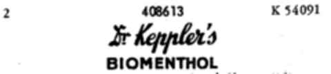 Dr. Keppler's BIOMENTHOL Logo (DPMA, 19.06.1929)