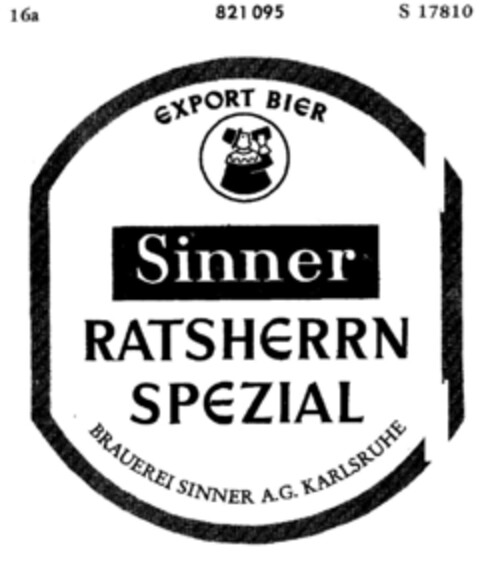 Sinner RATSHERRN SPEZIAL EXPORT BIER Logo (DPMA, 27.07.1965)