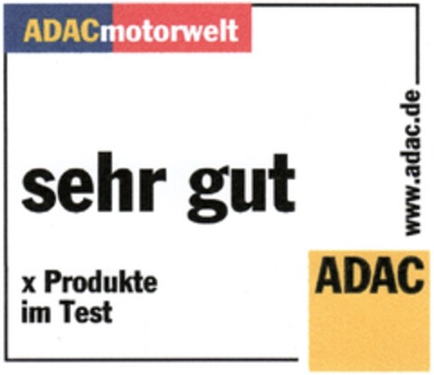 ADACmotorwelt sehr gut x Produkte im Test ADAC www.adac.de Logo (DPMA, 06.06.2008)