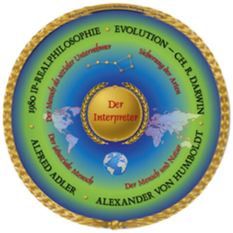 Der Interpreter 1980 IP-REALPHILOSOPHIE EVOLUTION-CH.R.DARWIN ALEXANDER VON HUMBOLDT ALFRED ADLER Logo (DPMA, 13.05.2024)