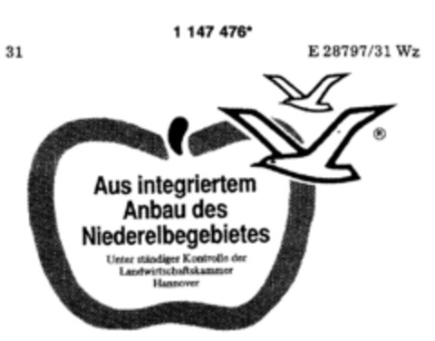 Aus integriertem Anbau des Niederelbegebietes Unter ständiger Kontrolle der Landwirtschaftskammer Hannover Logo (DPMA, 10.07.1989)