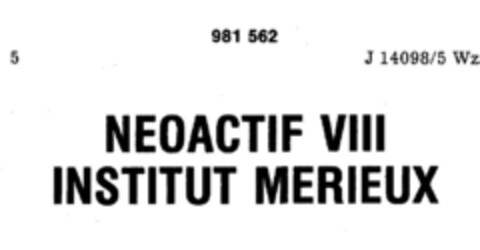 NEOACTIF VIII INSTITUT MERIEUX Logo (DPMA, 14.06.1978)