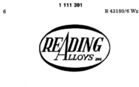 READING ALLOYS INC. Logo (DPMA, 05/25/1985)