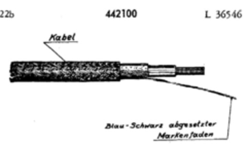 Kabel Blau-Schwarz abgesetzter Markenfaden Logo (DPMA, 10/12/1931)