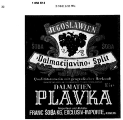 JUGOSLAWIEN  Dalmacijavino  Split DALMATIEN PLAVKA Logo (DPMA, 03/23/1983)