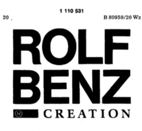 ROLF BENZ CREATION Logo (DPMA, 30.01.1987)