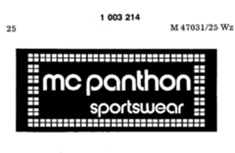 mc panthon sportswear Logo (DPMA, 07/30/1979)