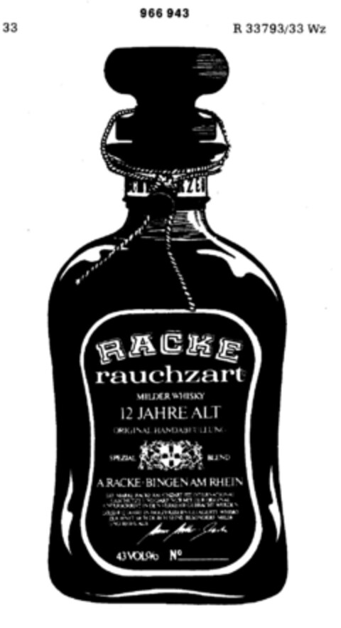 RACKE rauchzart MILDER WISKEY 12 JAHRE ALT Logo (DPMA, 01.02.1977)