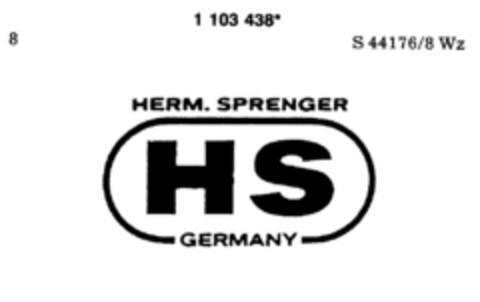 HERM. SPRENGER HS GERMANY Logo (DPMA, 13.12.1986)