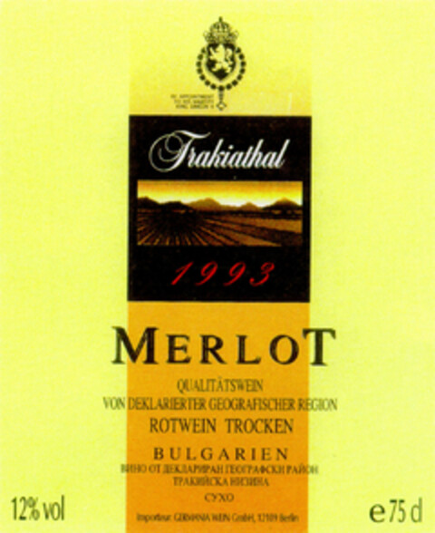 Trakiathal MERLOT Logo (DPMA, 09.12.1995)