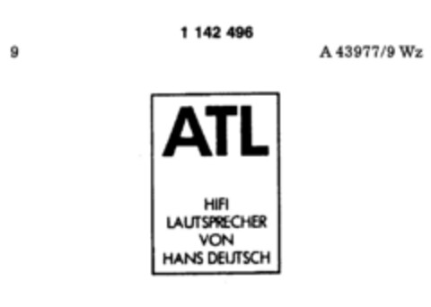 ATL HIFI LAUTSPRECHER VON HANS DEUTSCH Logo (DPMA, 14.01.1988)