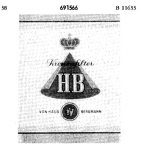 Kronenfilter HB VON HAUS BERGMANN Logo (DPMA, 15.03.1955)