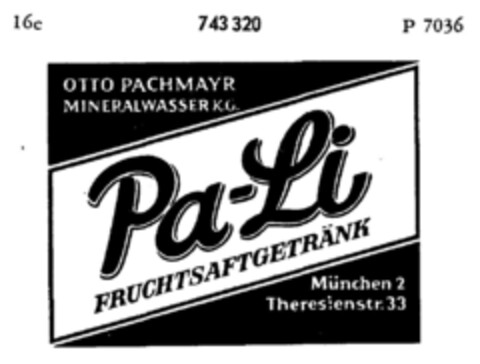 Pa-Li FRUCHTSAFTGETRÄNK Logo (DPMA, 05.06.1957)