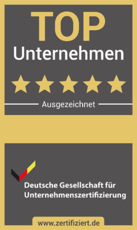 TOP Unternehmen -Ausgezeichnet- Deutsche Gesellschaft für Unternehmenszertifizierung www.zertifiziert.de Logo (DPMA, 25.09.2024)