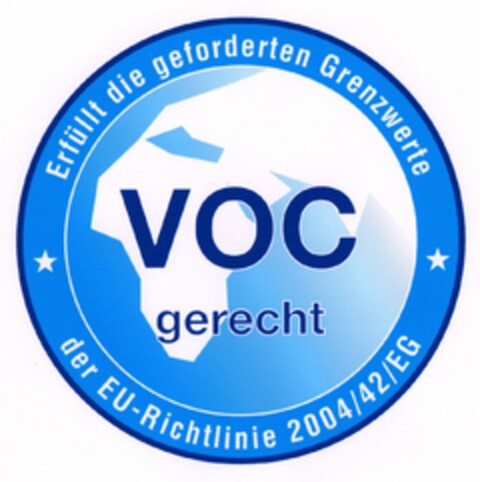 VOC gerecht Erfüllt die geforderten Grenzwerte der EU-Richtlinie 2004/42/EG Logo (DPMA, 27.07.2005)