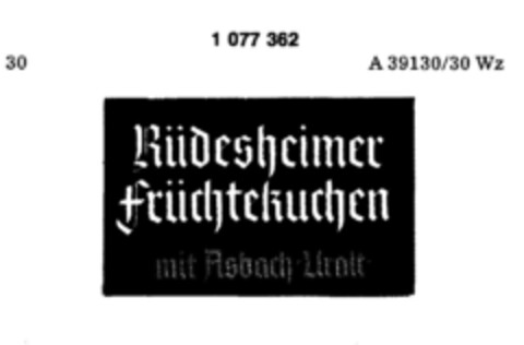 Rüdesheimer Früchtekuchen mit Asbach Uralt Logo (DPMA, 16.10.1984)