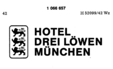 HOTEL DREI LÖWEN MÜNCHEN Logo (DPMA, 15.12.1983)