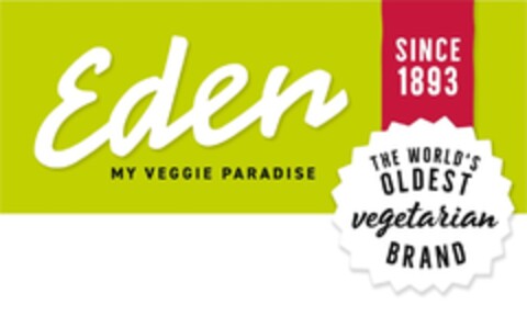 Eden MY VEGGIE PARADISE SINCE 1893 THE WORLD'S OLDEST vegetarian BRAND Logo (DPMA, 09.10.2017)