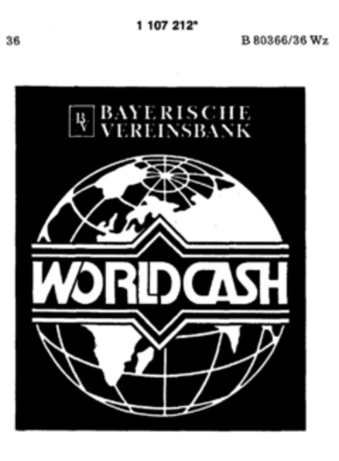 BV BAYERISCHE VEREINSBANK WORLD CASH Logo (DPMA, 17.10.1986)