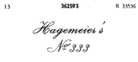 Hagemeier's No 333 Logo (DPMA, 03.08.1926)