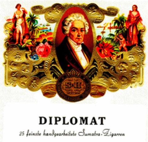 DIPLOMAT 25 feinste handgearbeitete Sumatra-Zigarren Logo (DPMA, 09.09.1987)