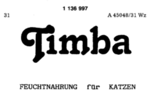 Timba FEUCHTNAHRUNG für KATZEN Logo (DPMA, 18.08.1988)