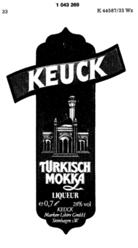 KEUCK TÜRKISCH MOKKA LIQUEUR Logo (DPMA, 05/13/1982)