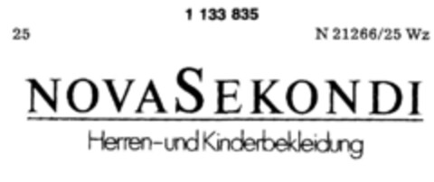 NOVA SEKONDI Herren- und Kinderbekleidung Logo (DPMA, 02.11.1987)