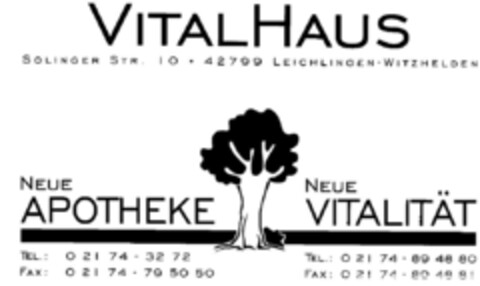 VITALHAUS NEUE APOTHEKE NEUE VITALITÄT Logo (DPMA, 22.10.2001)