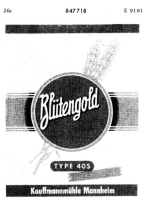 Blütengold TYPE 405 Kauffmannmühle Mannheim Logo (DPMA, 02.04.1963)