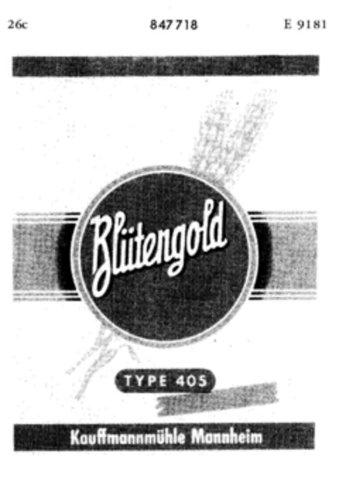 Blütengold TYPE 405 Kauffmannmühle Mannheim Logo (DPMA, 04/02/1963)