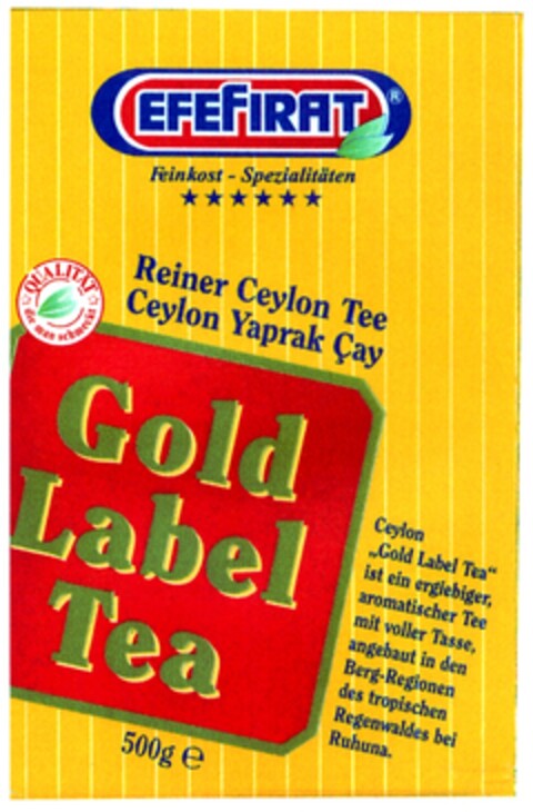 EFEFIRAT Feinkost - Spezialitäten Gold Label Tea Logo (DPMA, 11.05.2006)