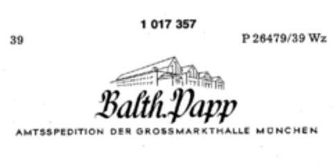 Balth.Papp AMTSSPEDITION DER GROSSMARKTHALLE MÜNCHEN Logo (DPMA, 01.06.1979)